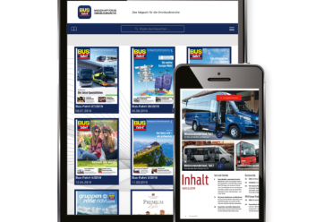 Ein iPhone und ein iPad, auf denen das Magazin 'KFZ Anzeiger' angezeigt wird.