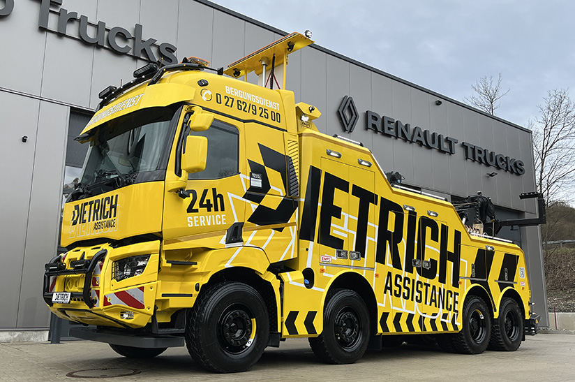 Renault Bergefahrzeug_Dietrich (web) Der Renault Trucks K 520 wurde von Renault Trucks und EMPL Fahrzeugwerk GmbH speziell nach den Wünschen von Renault Trucks Servicepartner Dietrich Trucks in Wenden gebaut.
