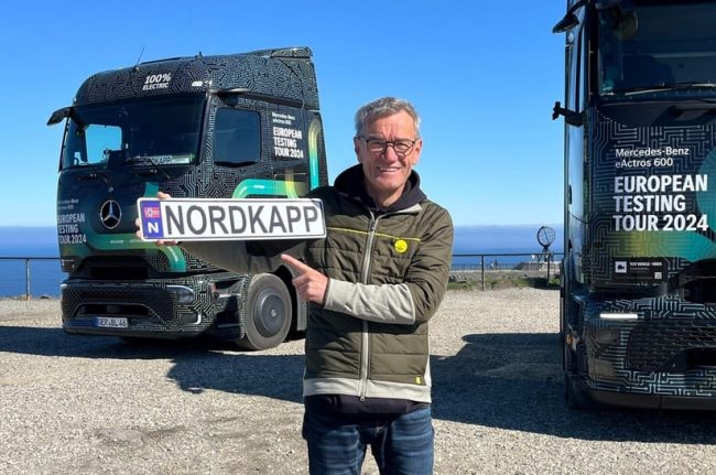 Die elektrische Europatour führte zwei eActros 600 an das Nordkapp.