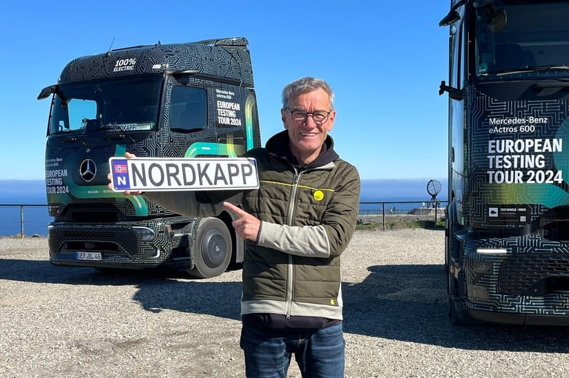 Die elektrische Europatour führte zwei eActros 600 an das Nordkapp.