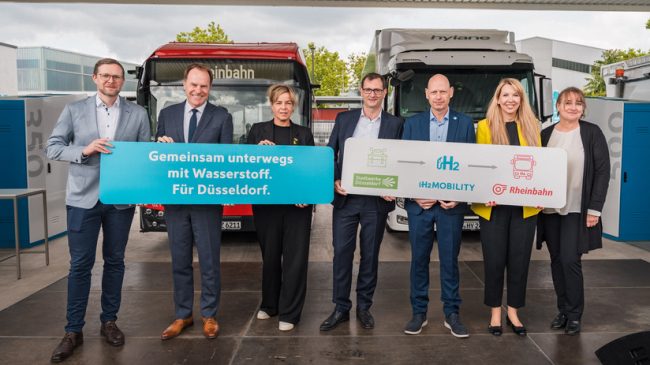 Ein bedeutender Schritt: Gemeinsam mit der Rheinbahn und den Stadtwerken Düsseldorf hat H2 Mobility am 26. Mai die leistungsstärkste Wasserstofftankstelle Europas eröffnet