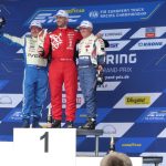 Das dritte Rennen des 38. ADAC Truck-Grand-Prix geht an Norbert Kiss (M.) vor Jochen Hahn (l.) und Antonio Albacete (r.).