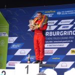 Am Ende des Rennwochenendes auf dem Nürburgring nimmt Norbert Kiss als bester Fahrer die Siegertrophäe des 38. ADAC Truck-Grand-Prix in Empfang.